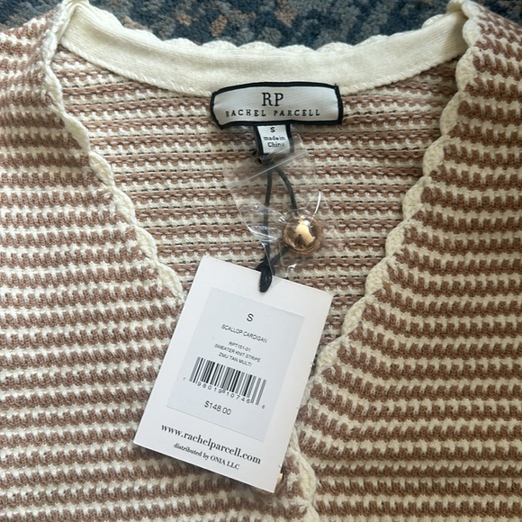 Rachel Parcell SET - Cream/Brown Scallop Cardigan XS + Knit Shorts S - NWT - Picture 10 of 15